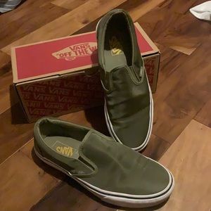 Olive green van slip ons